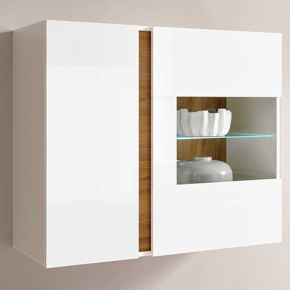 97X83X40 Wohnzimmer Hängeschrank Mit Glas - Myrda for Hängeschrank Weiß Wohnzimmer