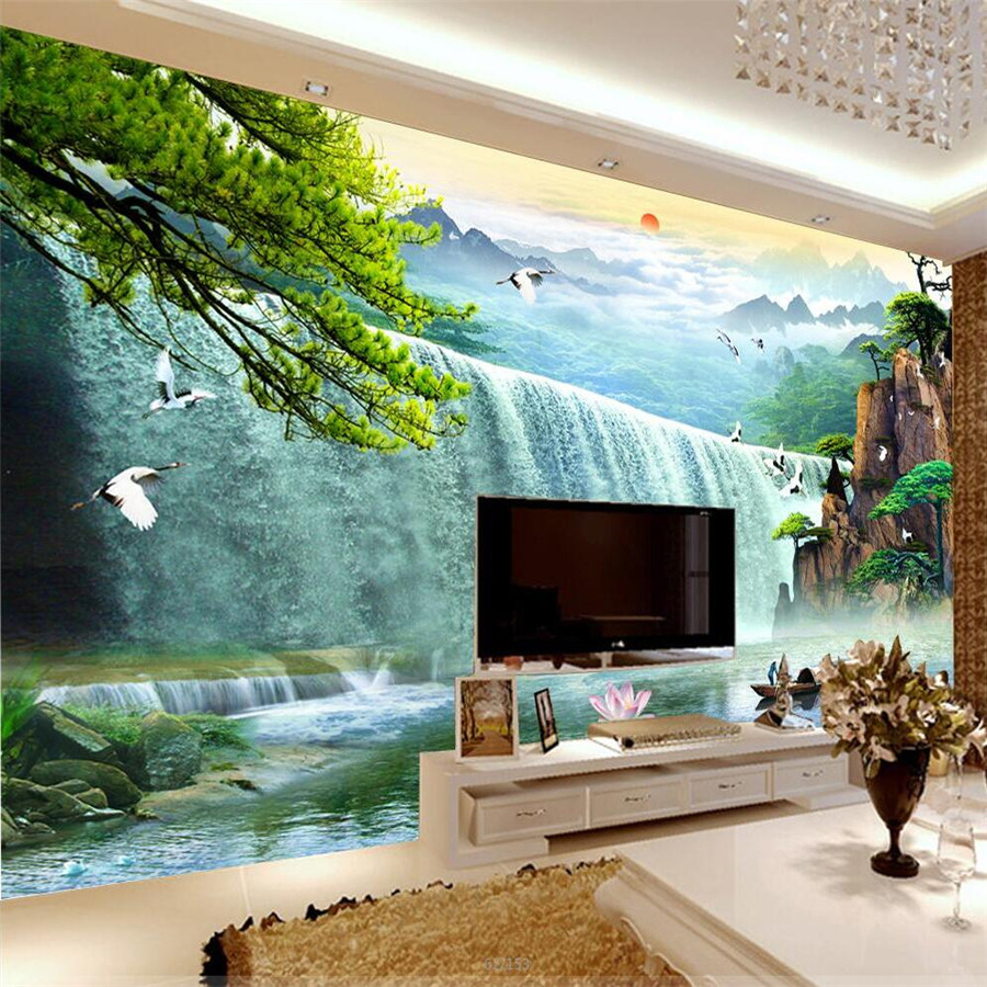 Angepasst 3D Tapeten Reiche Wasser Lange Stream Tv Hintergrund Wand  Wohnzimmer Schlafzimmer Wasserfall Wandbild Обои Для Стен В Рулонах for 3D Wandtapete Wohnzimmer