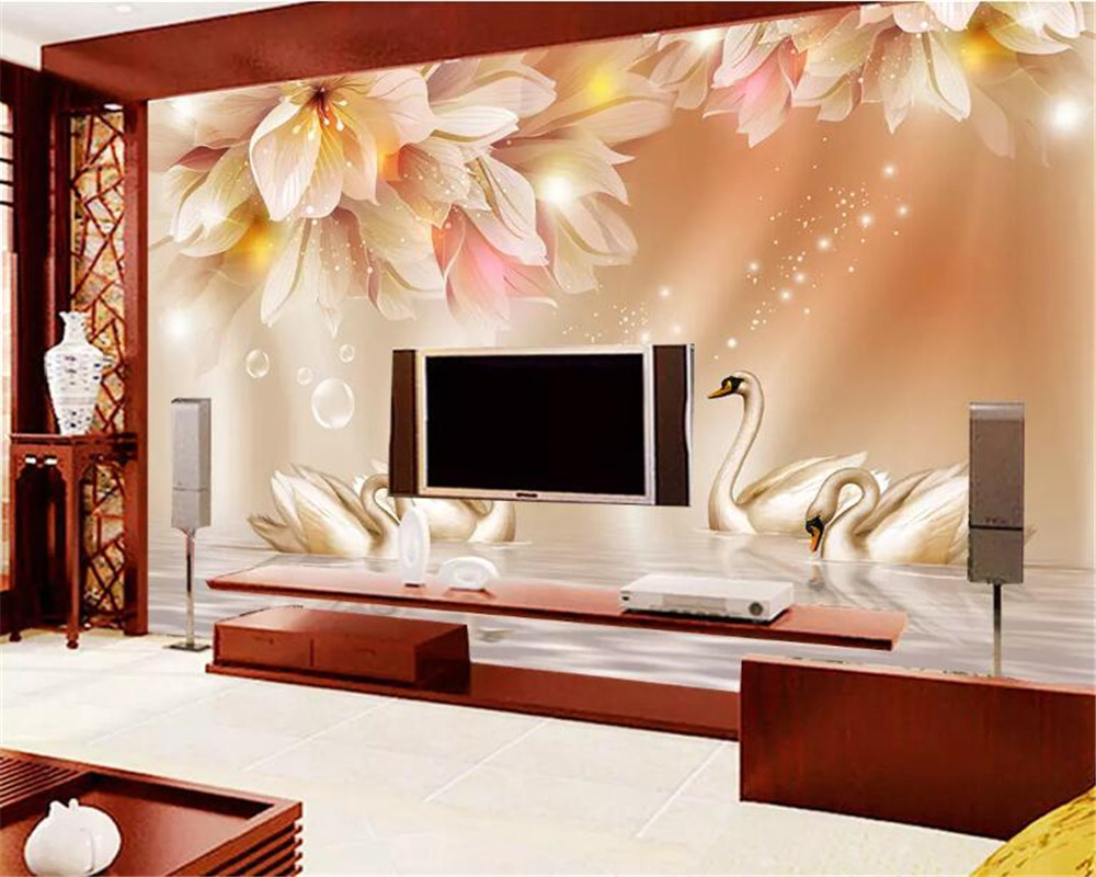 Beibehang Foto 3D Tapete Moderne 3D Hohe Qualität Rose Swan Blume  Wohnzimmer Tv Hintergrund Wand Tapeten Wohnkultur within 3D Wandtapete Wohnzimmer