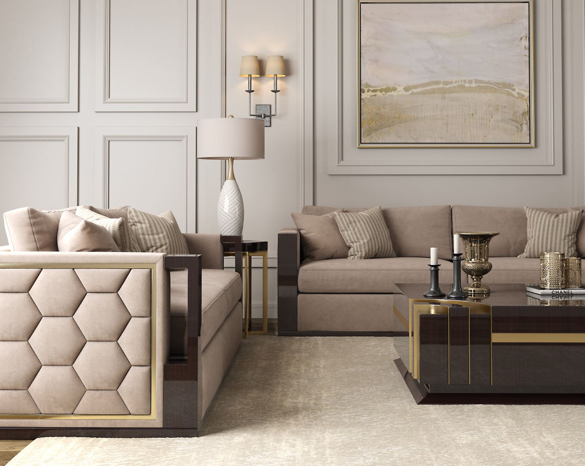 Casa Padrino Luxus Art Deco Samt Sofa Beige / Dunkelbraun Regarding Wohnzimmer Beige Gold