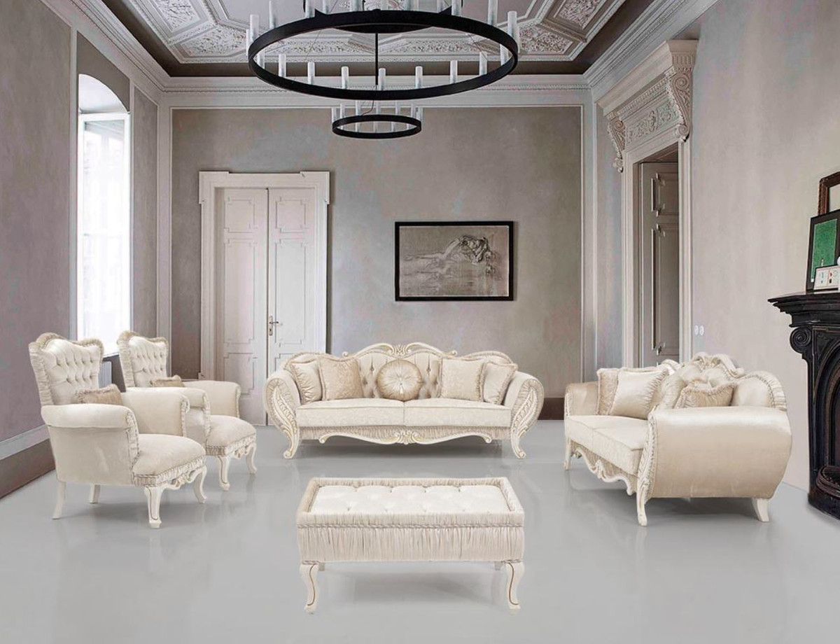 Casa Padrino Luxus Barock Wohnzimmer Set Beige / Creme / Gold - 2 Sofas &amp; 2  Sessel &amp; 1 Beistelltisch - Wohnzimmer Möbel Im Barockstil - Edel &amp; regarding Wohnzimmer Beige Gold