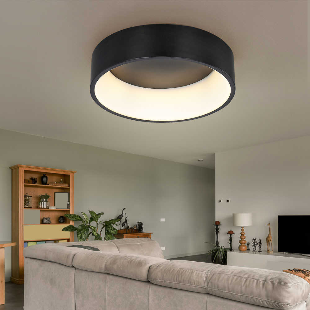 Deckenlampe Rund Deckenleuchte Deckenleuchten Led Wohnzimmer In Schwarz,  Metall Acryl, 1X Led 36W 2850 Lm 3000K, D 60 Cm Wofi 9592.01.10.9600 |  Meine intended for Lampe Wohnzimmer Schwarz