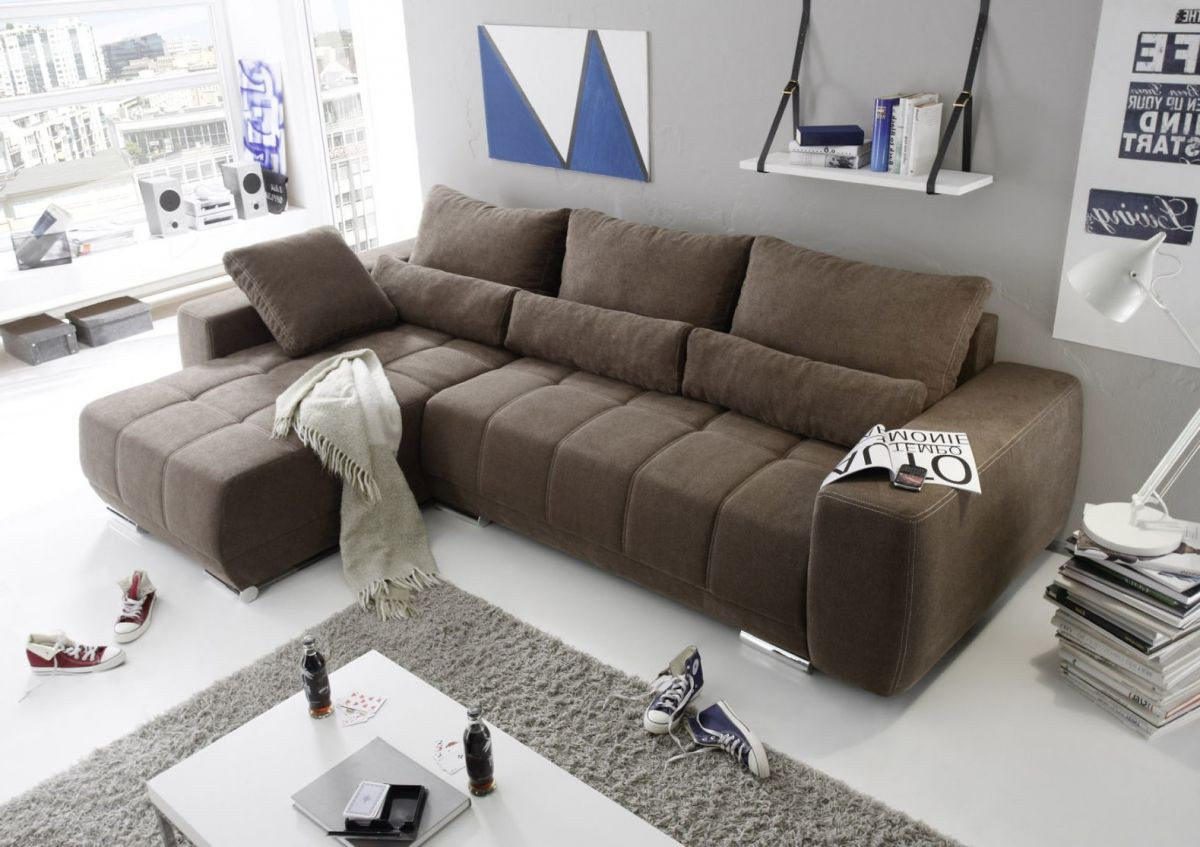 Eckcouch Lopez Couch Schlafcouch Bettsofa Schlafsofa Sofabett Funktionssofa  Ausziehbar Braun 293 Cm for Wohnzimmer Braune Couch