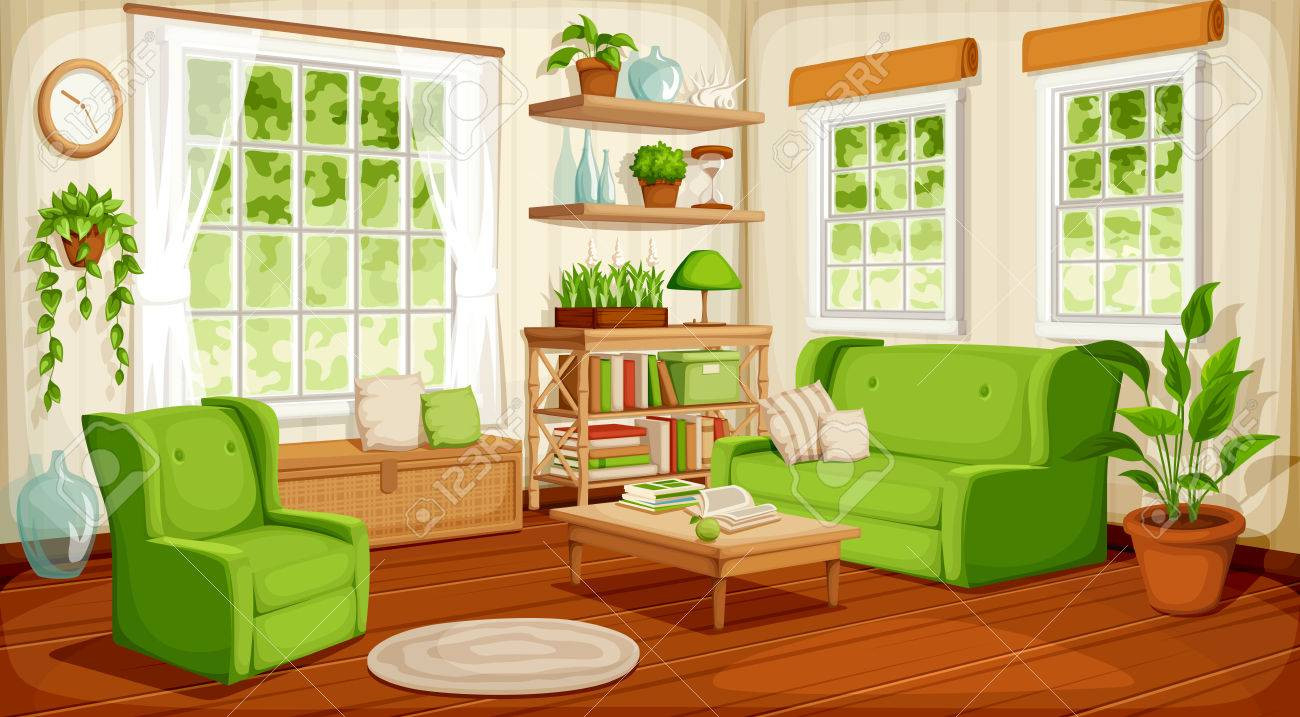 Ein Vektor Gemütliches Wohnzimmer Interieur Mit Großen Fenstern throughout Wohnzimmer Clipart