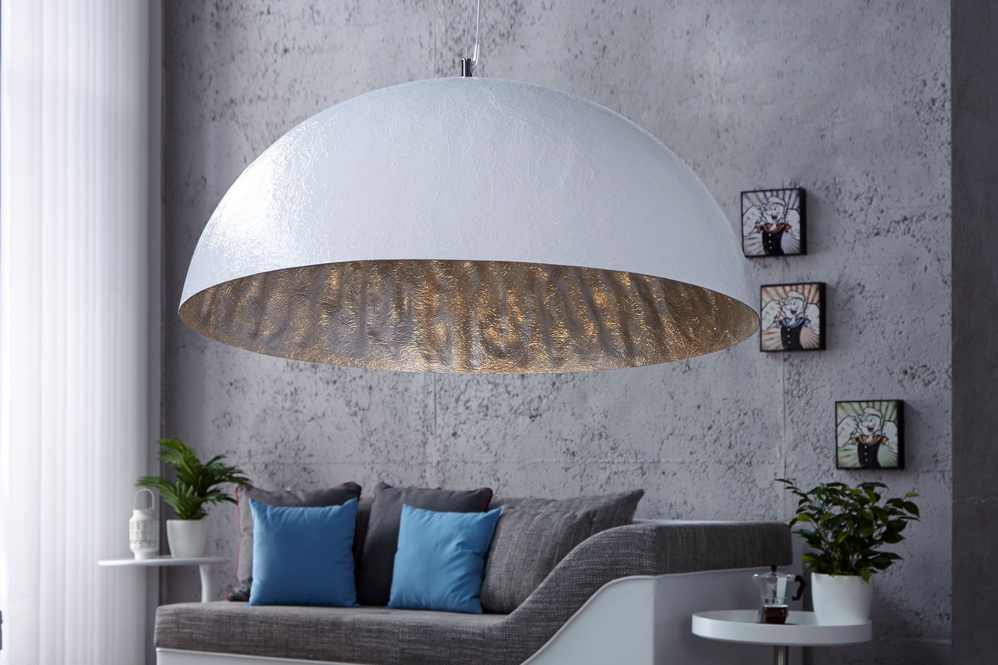 Große Hängeleuchte Ø70Cm Rund Modern Design Silber Leuchte within Große Lampe Wohnzimmer