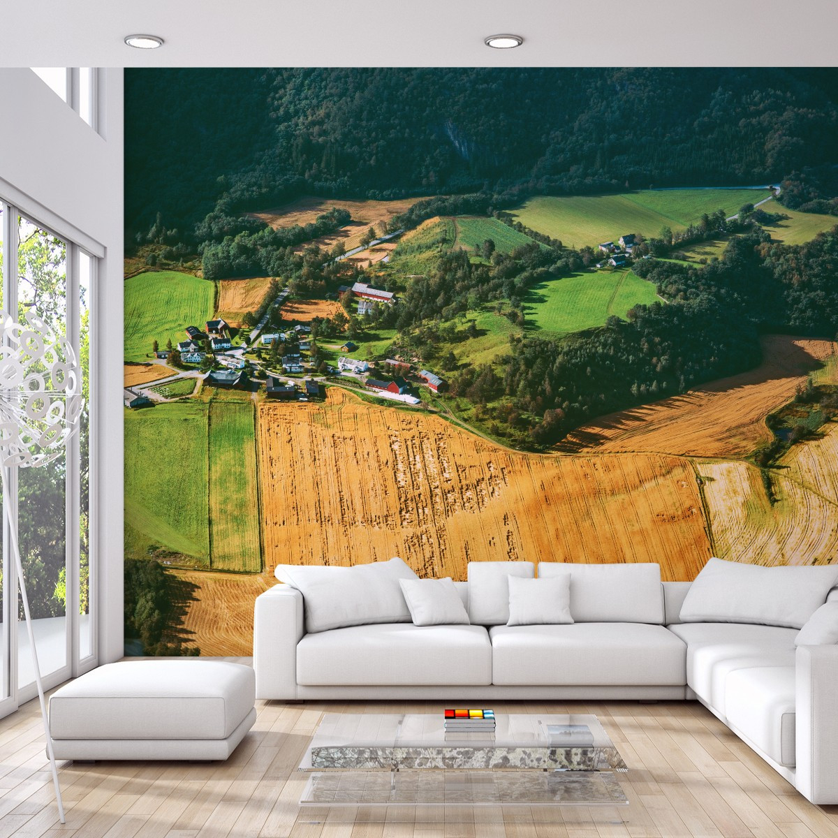 Muralo Xxl Vlies Fototapete Feld Wald Aussicht Vogelperspektive 3D with 3D Wandtapete Wohnzimmer