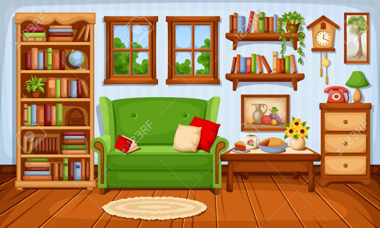 Vector Gemütliche Wohnzimmer Interieur Mit Einem Sofa Und Einem in Wohnzimmer Clipart