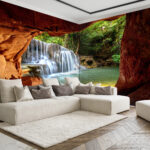 Wasserfall Wald Natur Vlies Ecke Foto Tapete 3D Wandtapeten Xxxl Wohnzimmer Pertaining To Wandtapete Wohnzimmer