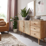 Wohnling Design Sideboard 140X75X40 Cm Mango Massivholz / Rattan | Kommode  3 Schubladen | Hoher Kommodenschrank Holz Massiv | Standschrank Wohnzimmer For Wohnzimmer Sideboard Holz